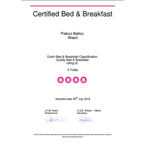 Certified Bed & Breakfast 4 tulps